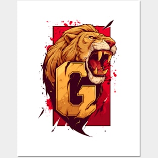 Roaring Lion and the Letter G - Red Backdrop - Fantasy Posters and Art